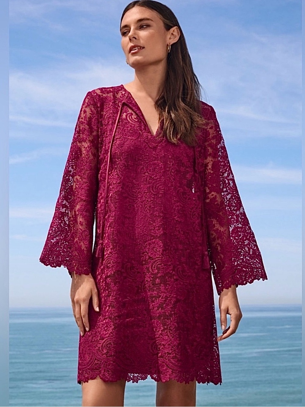JOHNNY WAS Harper Smokey Rose Lace Tie-Front Mini Dress Size S